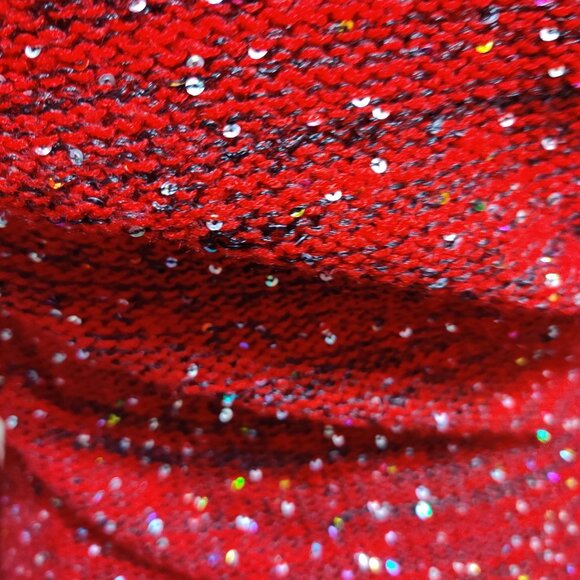 No Boundaries M Red Sequin Cowl Neck Sweater Shimmer Knit Off Shoulder Holiday - Picture 6 of 12